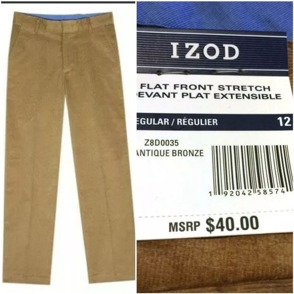 IZOD Boys Corduroy Flat Front Stretch Pants - Picture 1 of 1